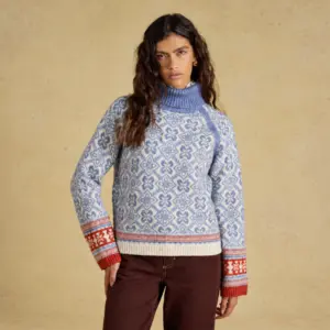 Joules Ladies Blue Patterned Knitted Jumper with Detachable Roll Neck