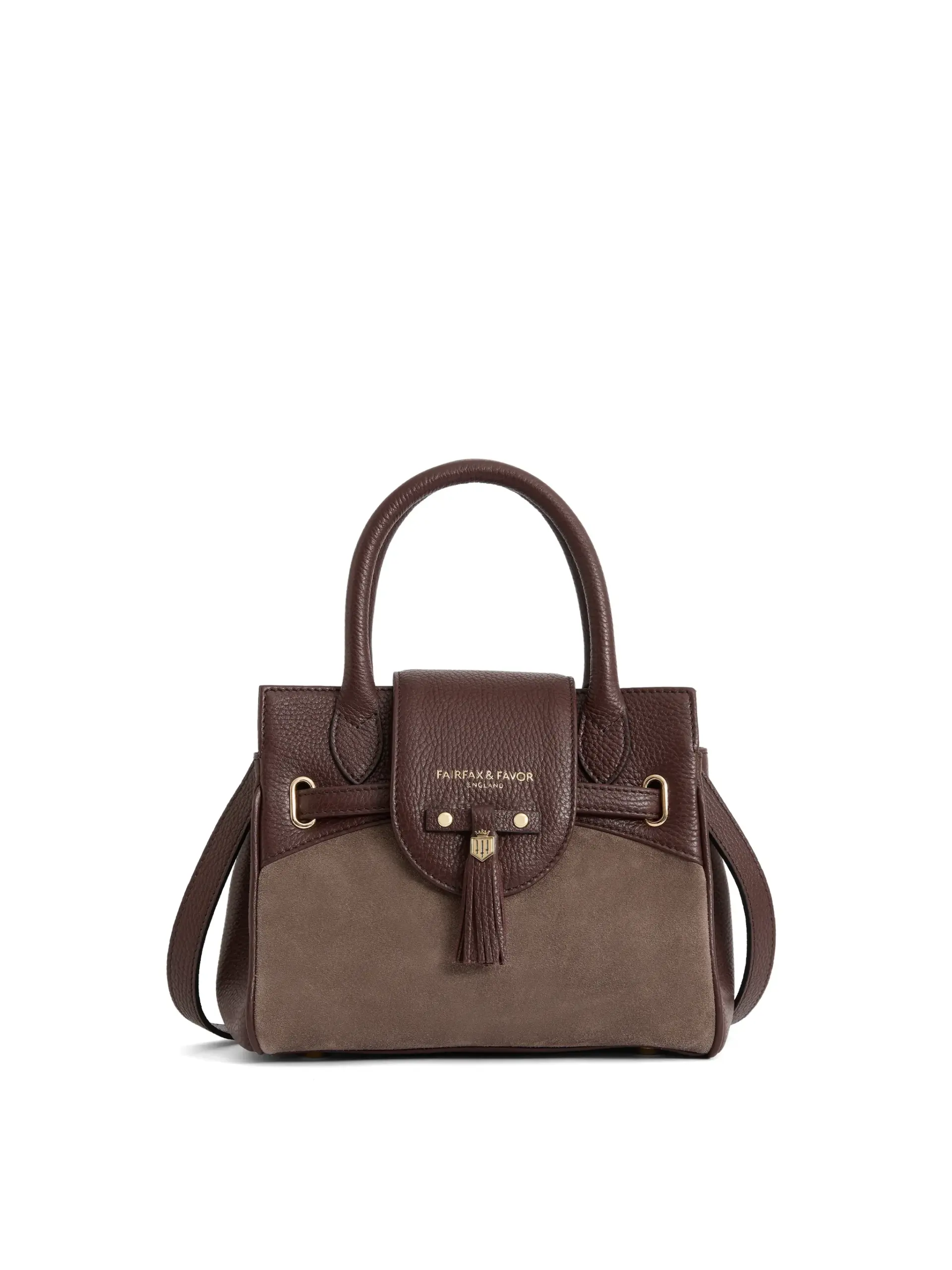 Fairfax & Favor Stockist Exclusive Mini Windsor Bag - Deep Taupe & Port Leather & Suede