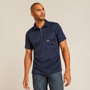Ariat Mens Rebar Foreman Short Sleeved Polo T-shirt- Navy