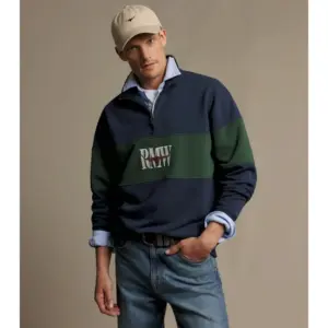 R.M.Williams Mens Heritage panel quarter-zip - Worker Blue