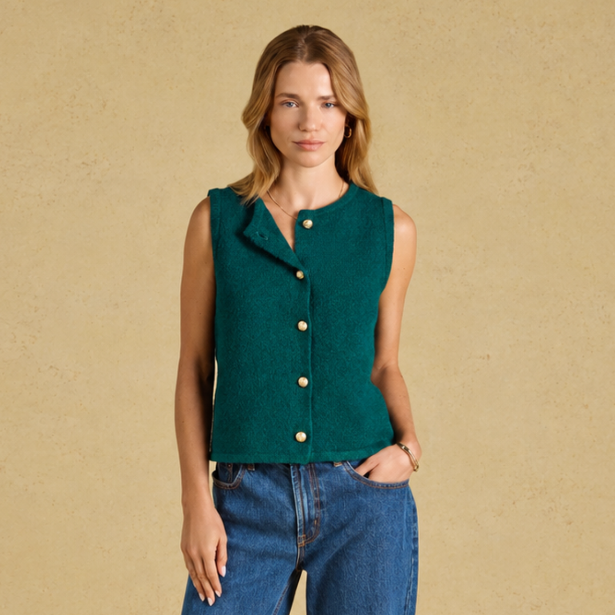 Joules Ladies Holly Green Button Through Knitted Vest