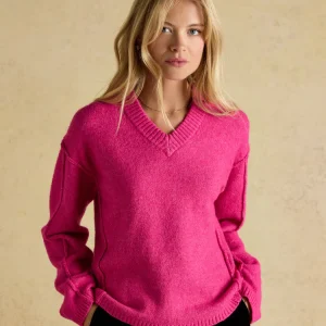 Joules Hannah Pink Fushsia V-Neck Relaxed Fit Jumper