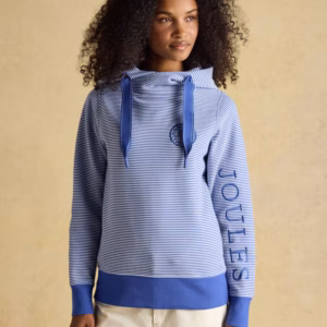 Joules Rushton Blue & White Striped Cotton Cowl Neck Hoodie