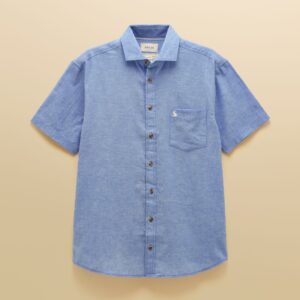 Joules Mens Light Blue Linen Blend Short Sleeve Shirt