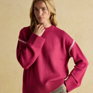 Joules Alexandra Pink Blanket Stitch Jumper with Round Neck