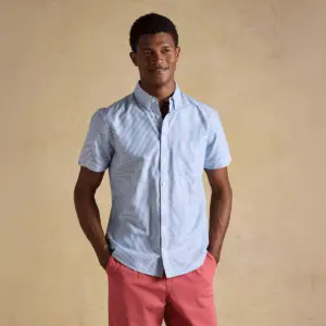 Joules Mens Oxford Blue Striped Short Sleeve Classic Fit Cotton Shirt