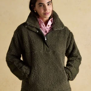 Joules Tilly Khaki Green Quarter Zip Borg Fleece