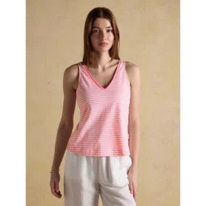 Joules Delilah Blue Stripe V-Neck Jersey Vest - Pink Stripe