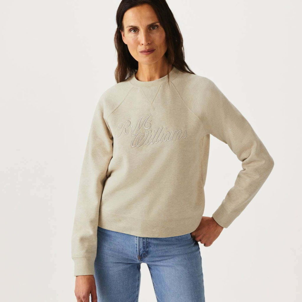 RM Williams Ladies Script Crew Neck Jumper – Sand | High Flyers