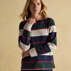 Joules Harbour Navy & Green Boat Neck 100% Cotton Breton Top