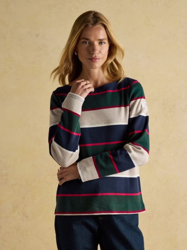 Joules Harbour Navy & Green Boat Neck 100% Cotton Breton Top