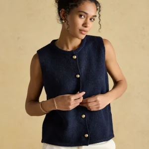 Joules Ladies Holly Navy Button Through Knitted Vest