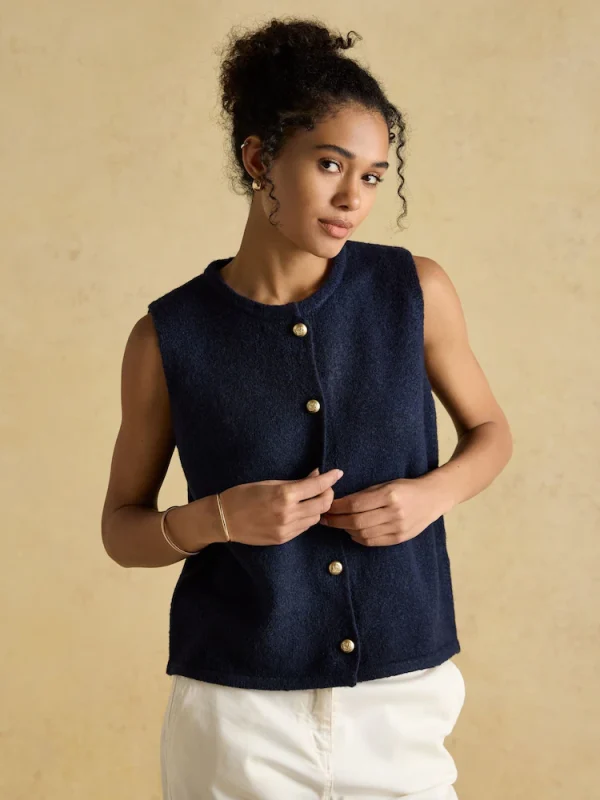Joules Ladies Holly Navy Button Through Knitted Vest