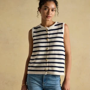 Joules Ladies Holly Cream/ Navy Button Through Knitted Vest