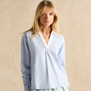 Joules Ladies Tallie Blue Long Sleeve Combed Cotton Collared Top