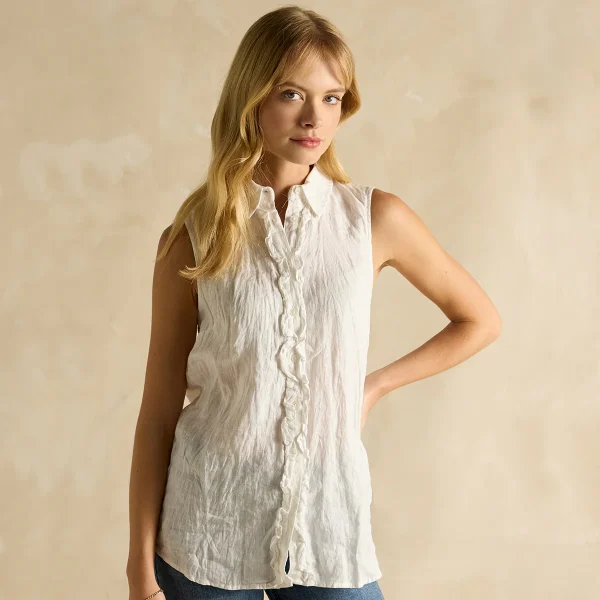 Joules Ladies Selene White 100% Linen Sleeveless Shirt