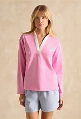 Joules Ladies Tallie Pink Long Sleeve Combed Cotton Collared Top