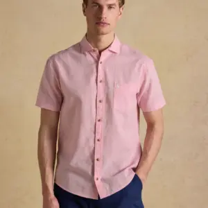 Joules Mens Pink Linen Blend Short Sleeve Shirt