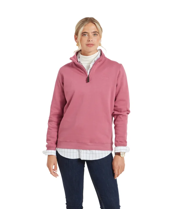 Schoffel Ladies Sennen Cove Quarter Zip Sweatshirt- Dark French Rose