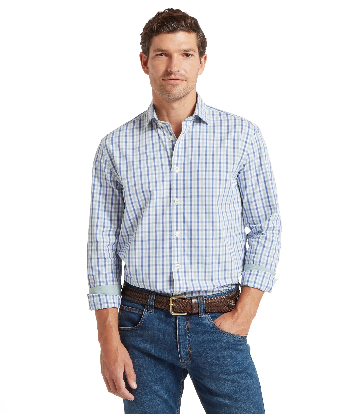 Schoffel Mens Hebden Tailored Shirt Mist Blue/Vintage Indigo