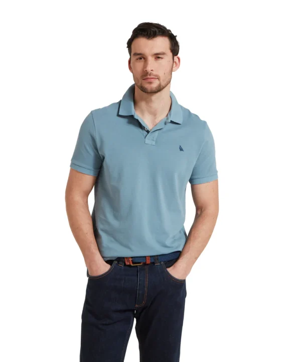 Schoffel Mens St Ives Garment Dyed Polo Shirt - Dark Pigeon Blue