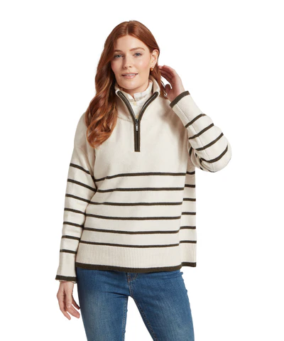Schoffel Ladies Sandsend 1/4 Jumper - Soft White/Loden