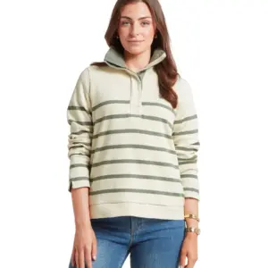 Schoffel Ladies Sandown Sweatshirt - Pale Stone/Agave Green Stripe